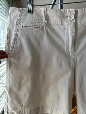 Talbots Cream Chino Shorts - Classic Casual Style, High Rise, Stretch Cotton